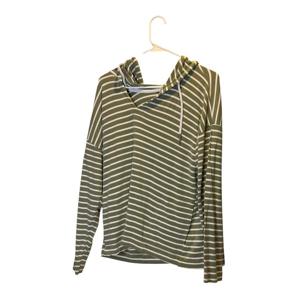 Buffalo David Bitton Green White Striped V-Neck Hoodie Size M